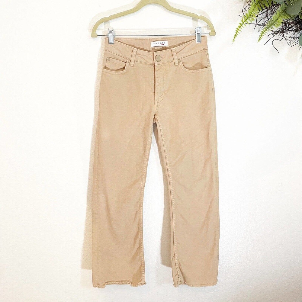 Sandro Paris High Rise Boy Jean Women Size 34 Us 2 Nude Beige Tan Denim Raw Hem